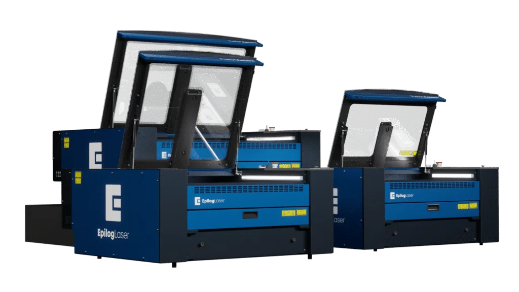 Epilog Fusion Ascent machines with lids raised